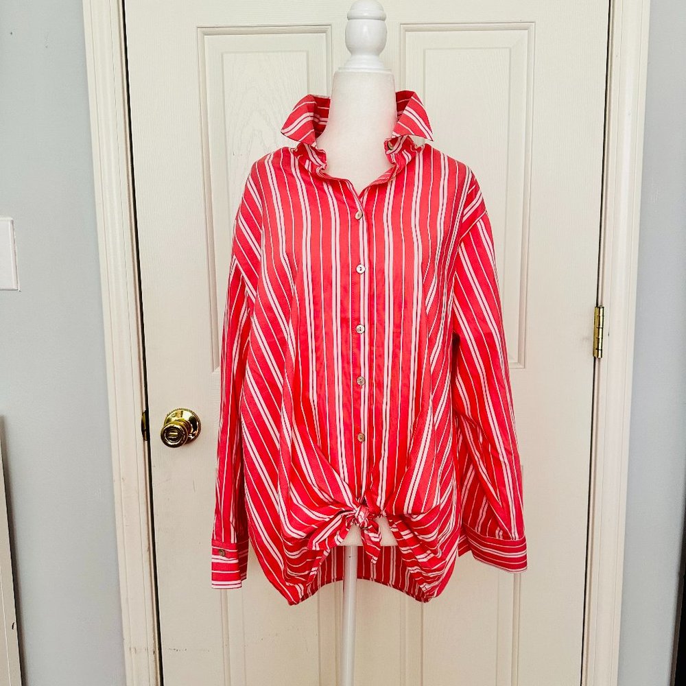 ZARA LONGSLEEVES STRIPES SHIRT WITH COLLAR POLO TOP